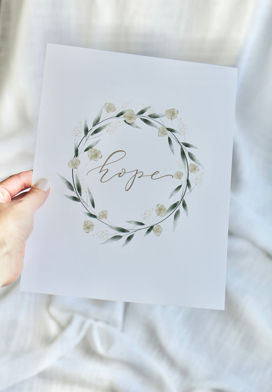 watercolor wreath print  |  "hope"