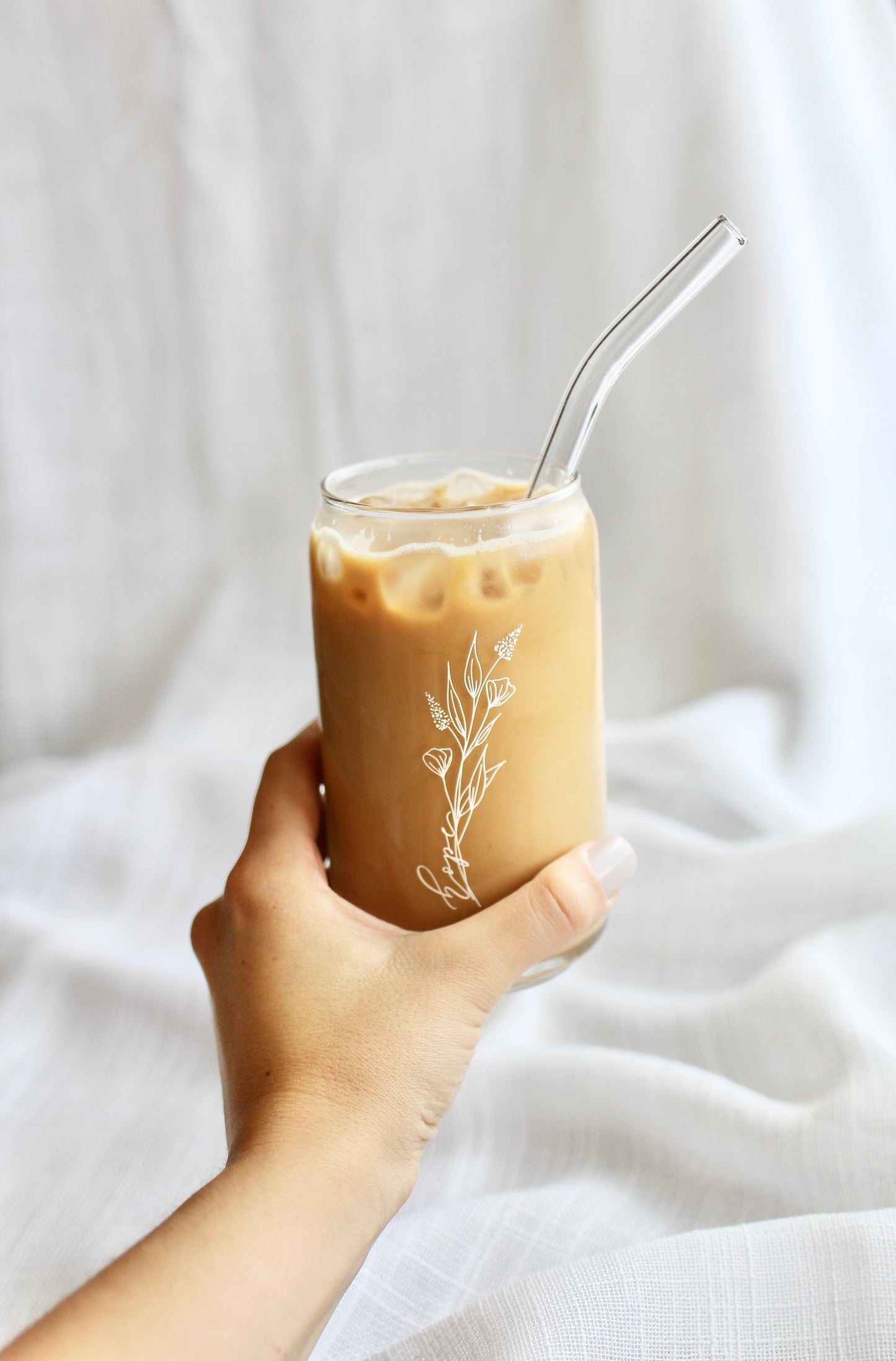 "Hope" floral can glass