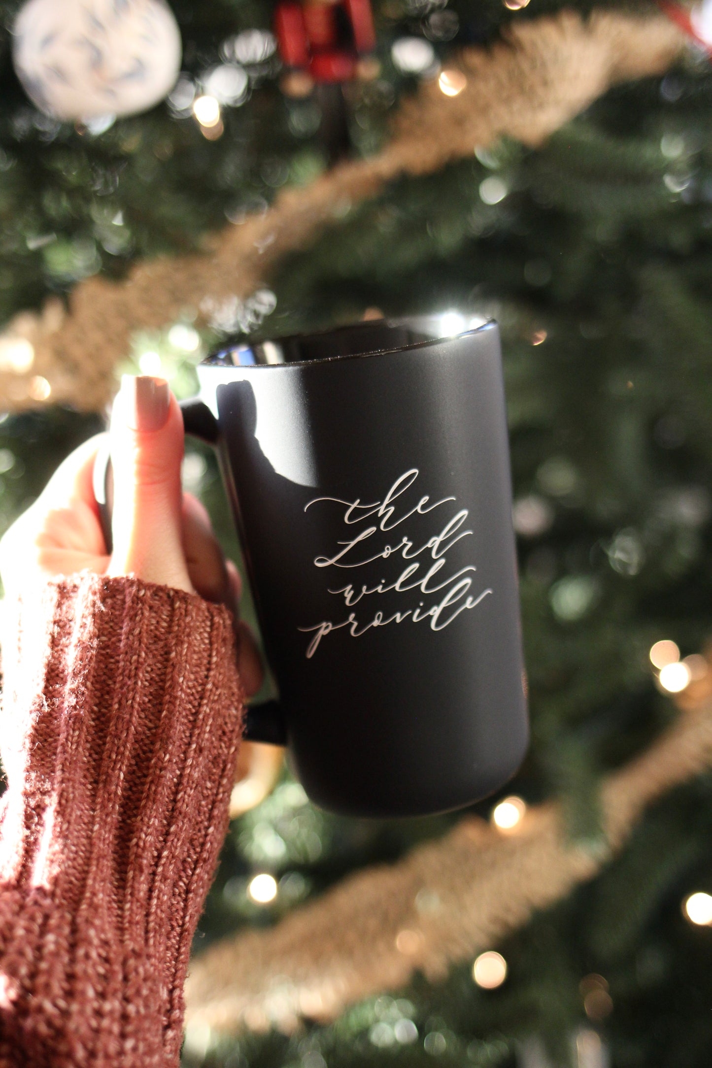 "the Lord will provide" | black matte mug
