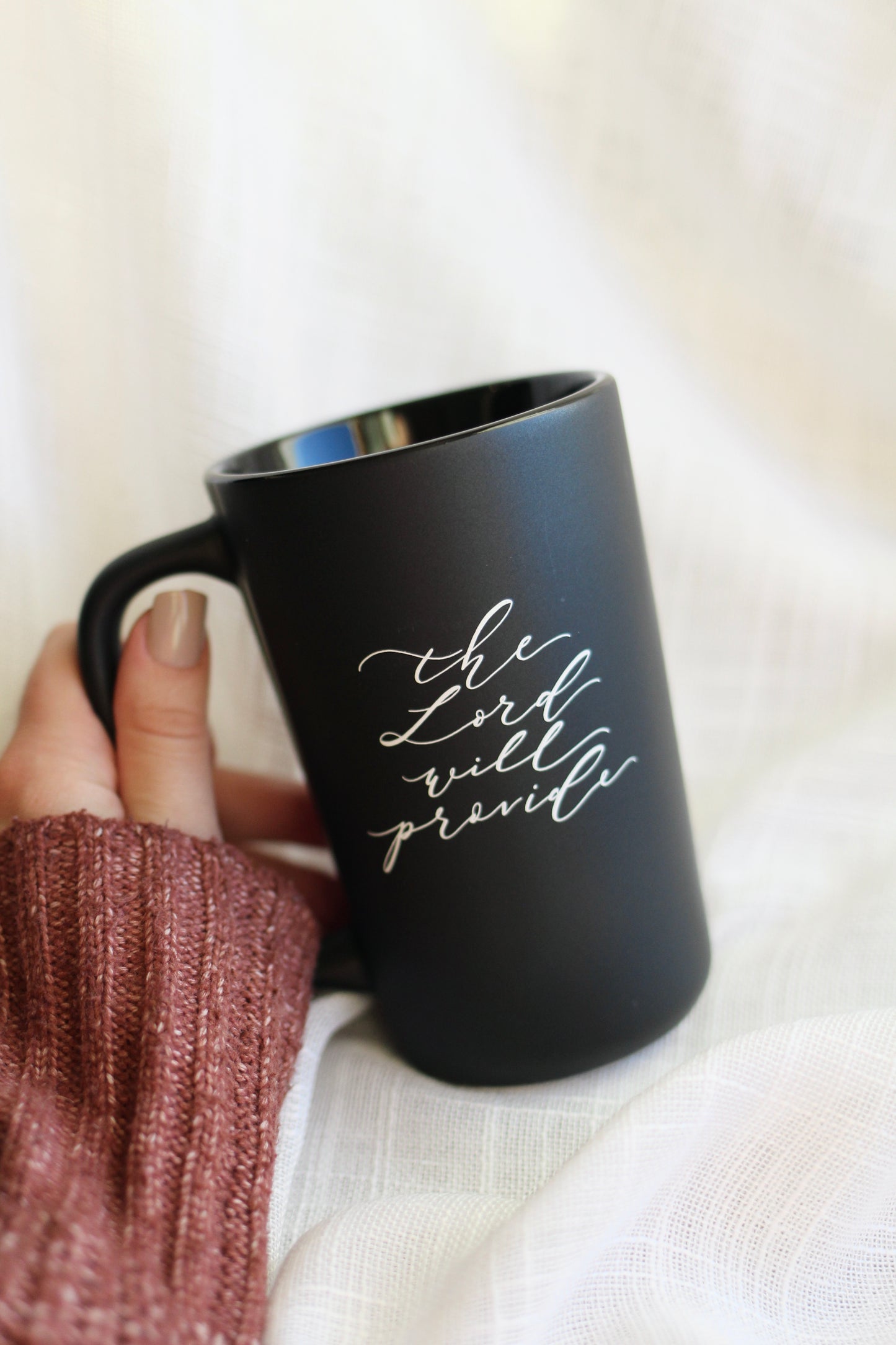 "the Lord will provide" | black matte mug