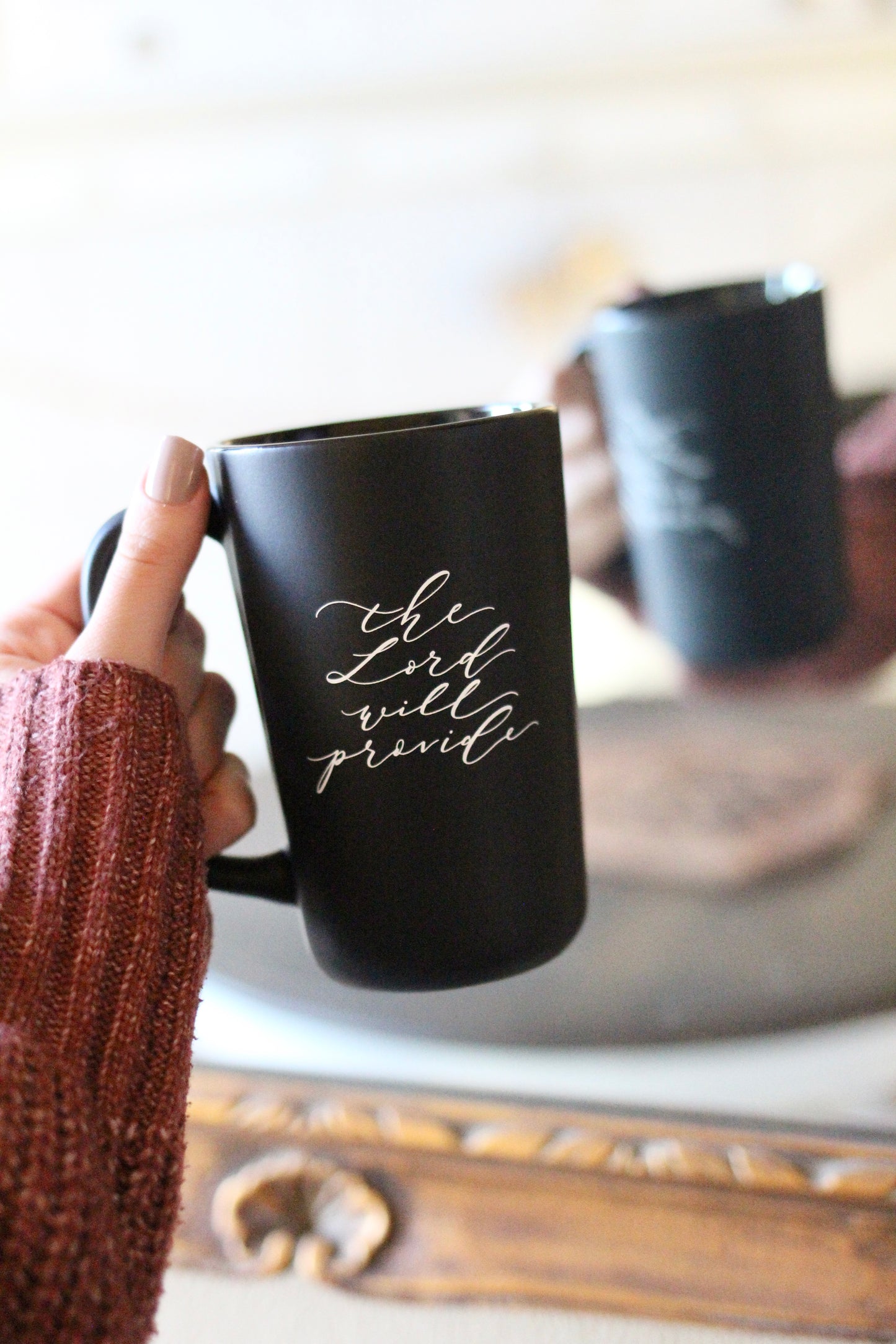 "the Lord will provide" | black matte mug