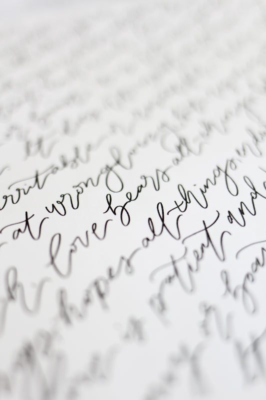 Elegant Calligraphy Script | Scripture Lettering | 1 Corinthians 13:4-7 | Digital Print