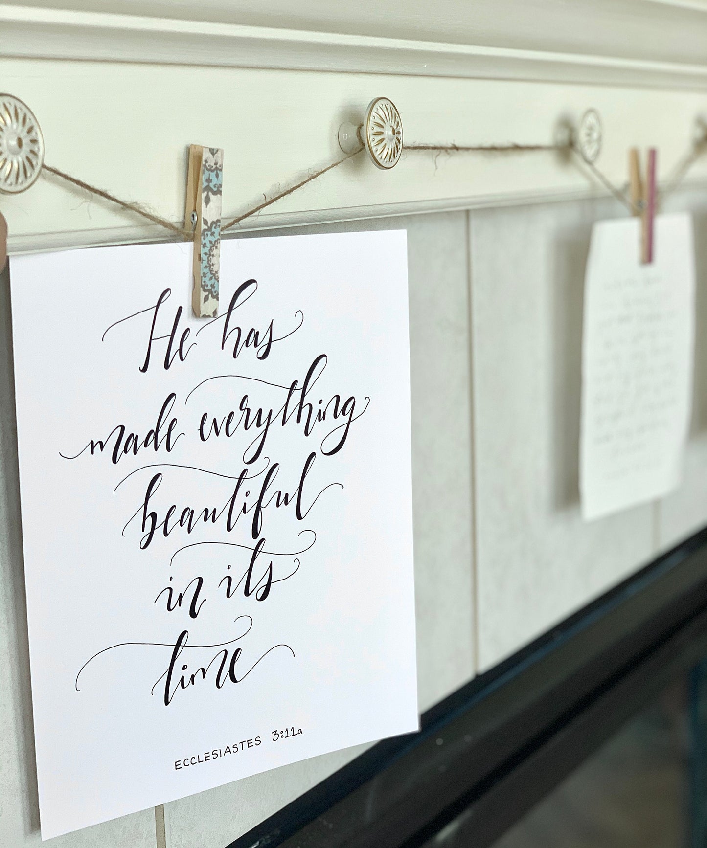 Hand Lettered Scripture Print || "He has made everything beautiful in its time" || Elegant calligraphy home decor