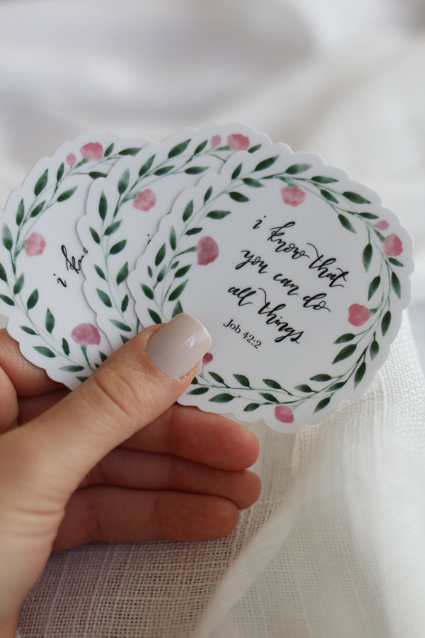 Floral wreath die cut stickers | "I know that you can do all things" | Elegant Scripture Lettering