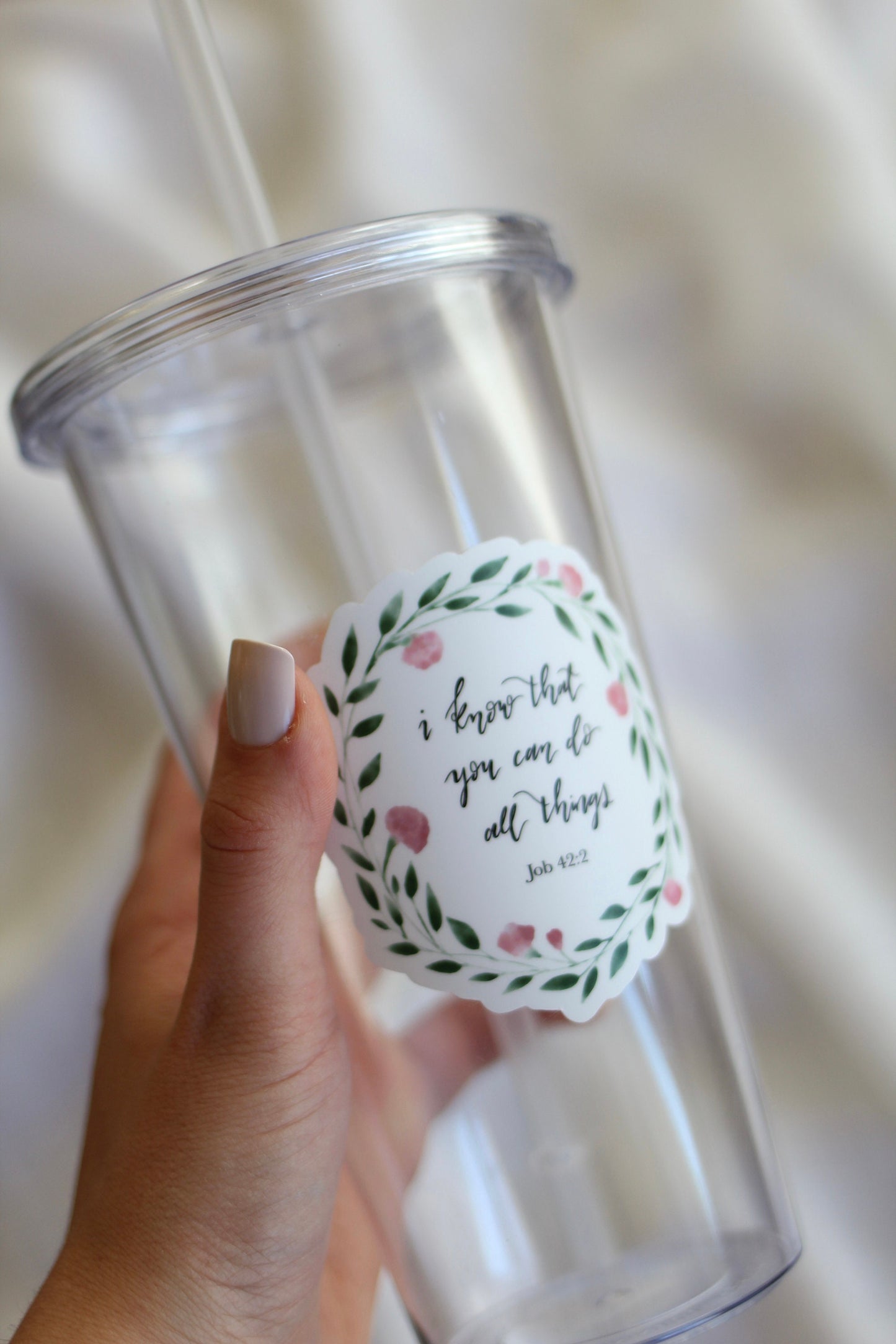 Floral wreath die cut stickers | "I know that you can do all things" | Elegant Scripture Lettering