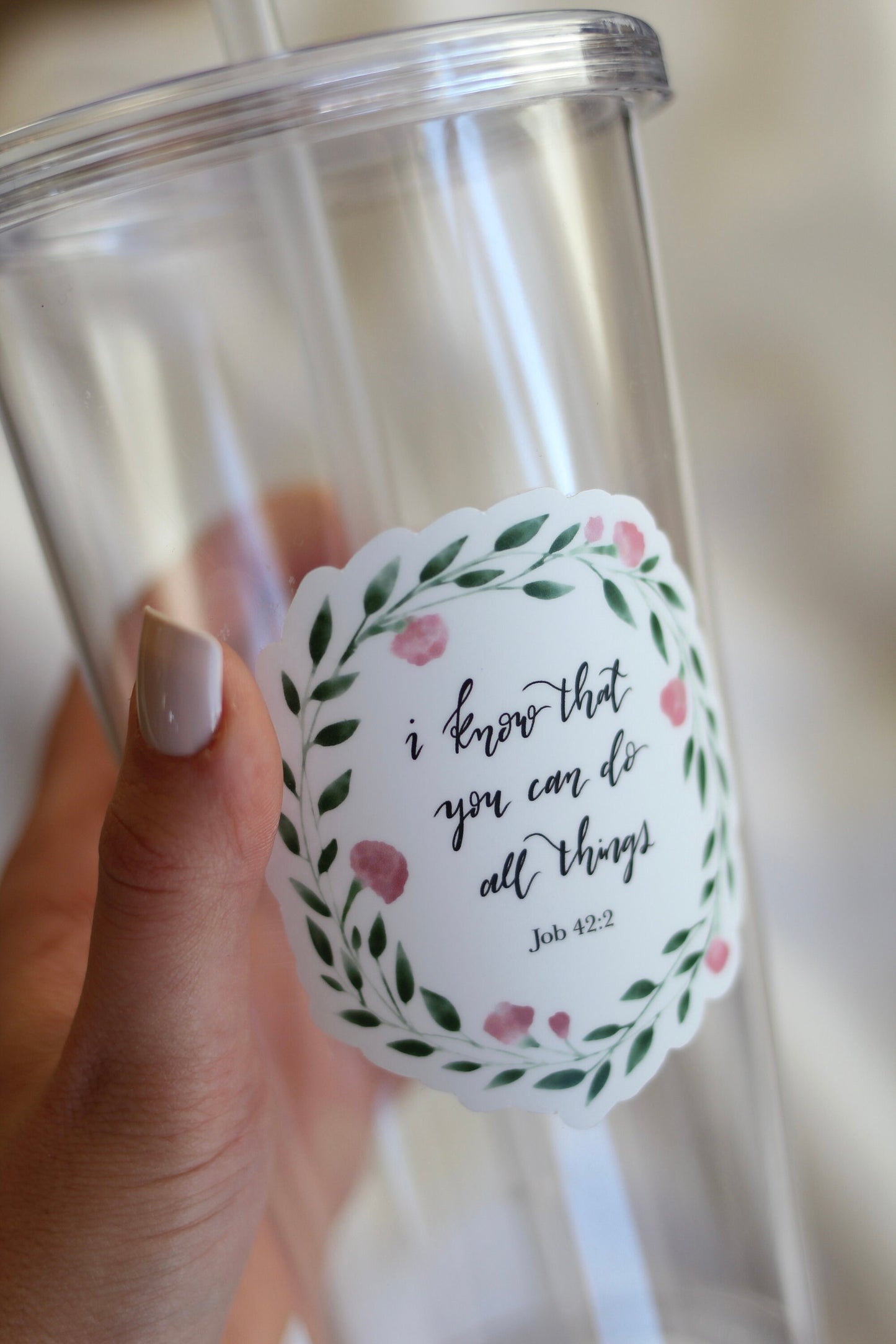Floral wreath die cut stickers | "I know that you can do all things" | Elegant Scripture Lettering