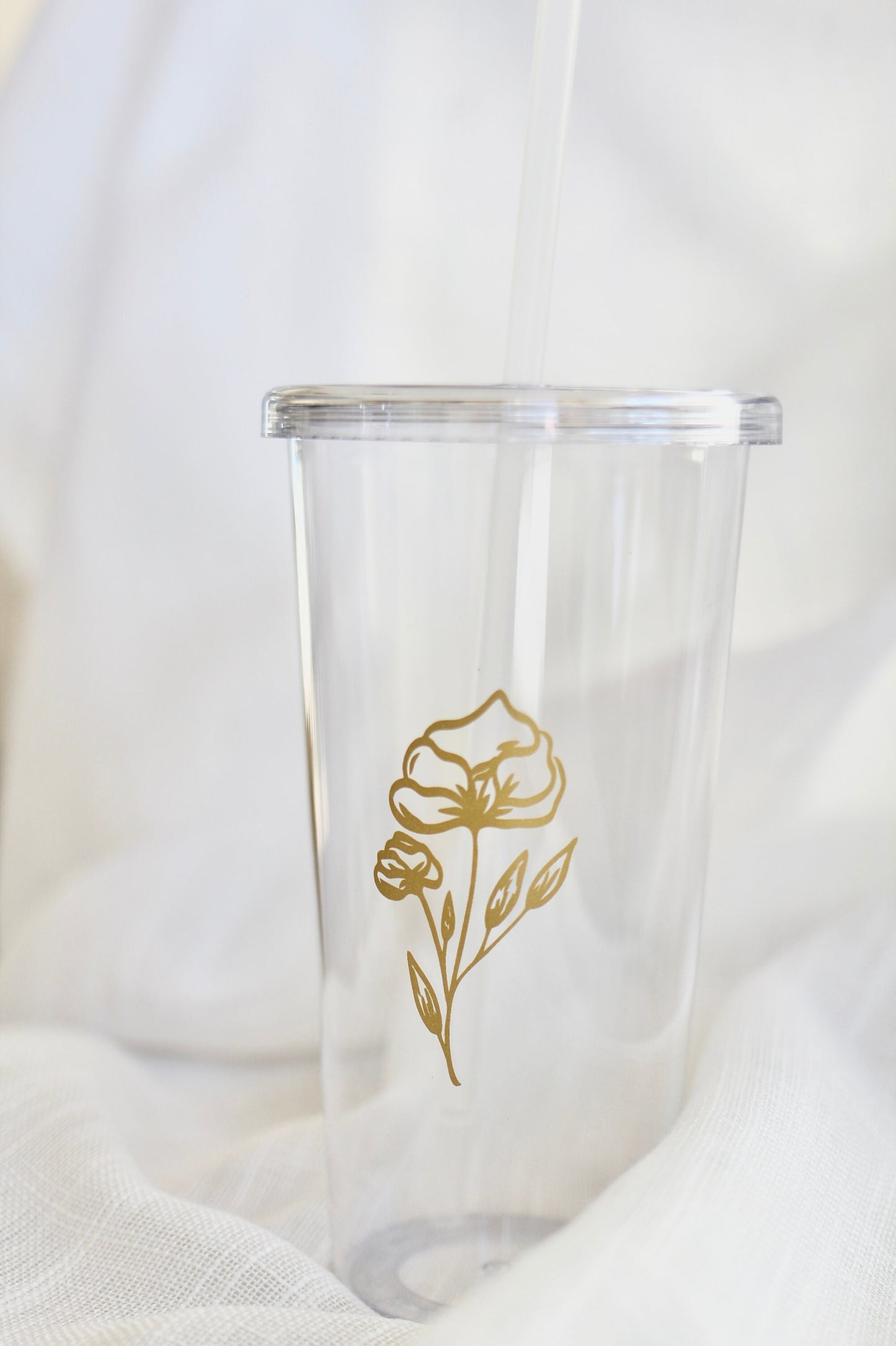 Gold Floral Tumbler with Straw