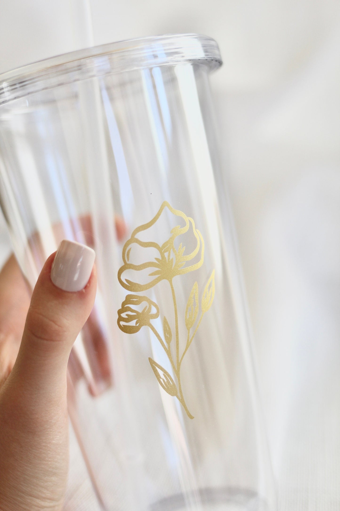 Gold Floral Tumbler with Straw
