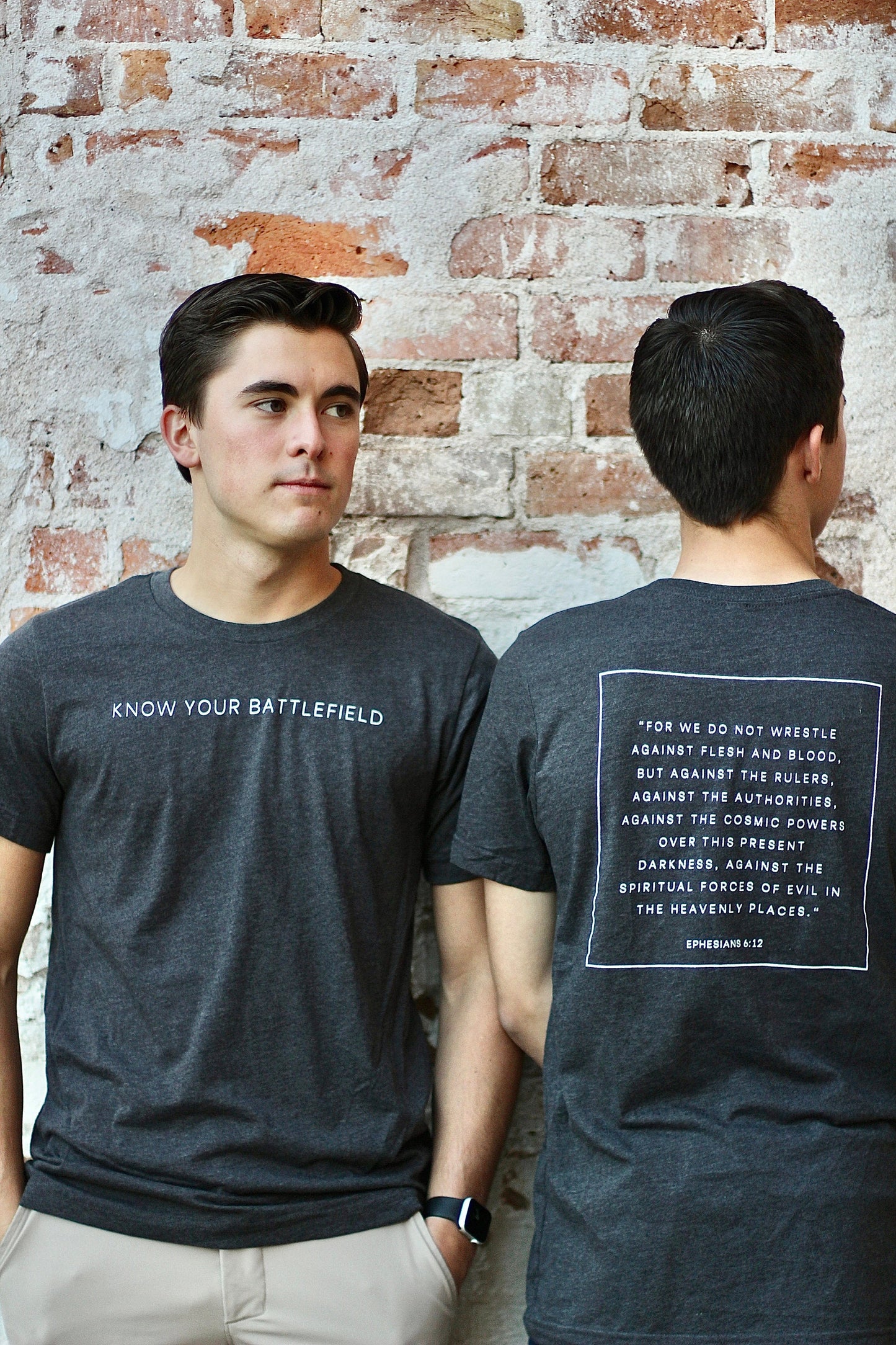 Ephesians 6:12 |  KNOW YOUR BATTLEFIELD t-shirts | Dark grey heather | Unisex