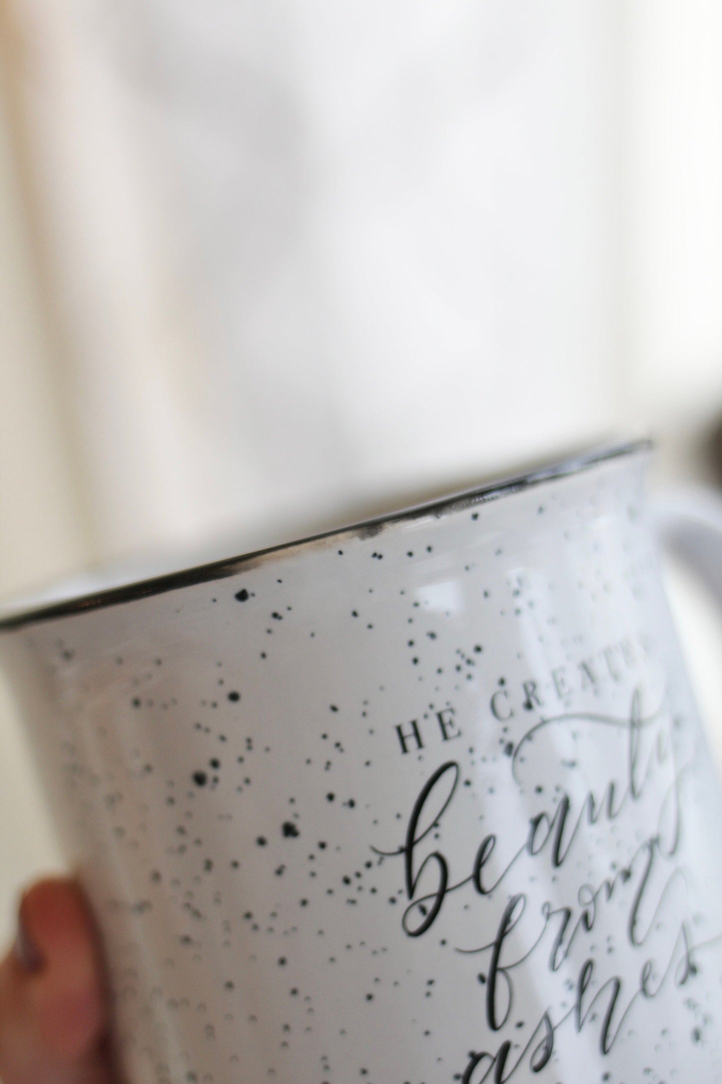 Clearance!  15 oz. White Camper Mug || "He creates beauty from ashes" || slightly blemished mugs