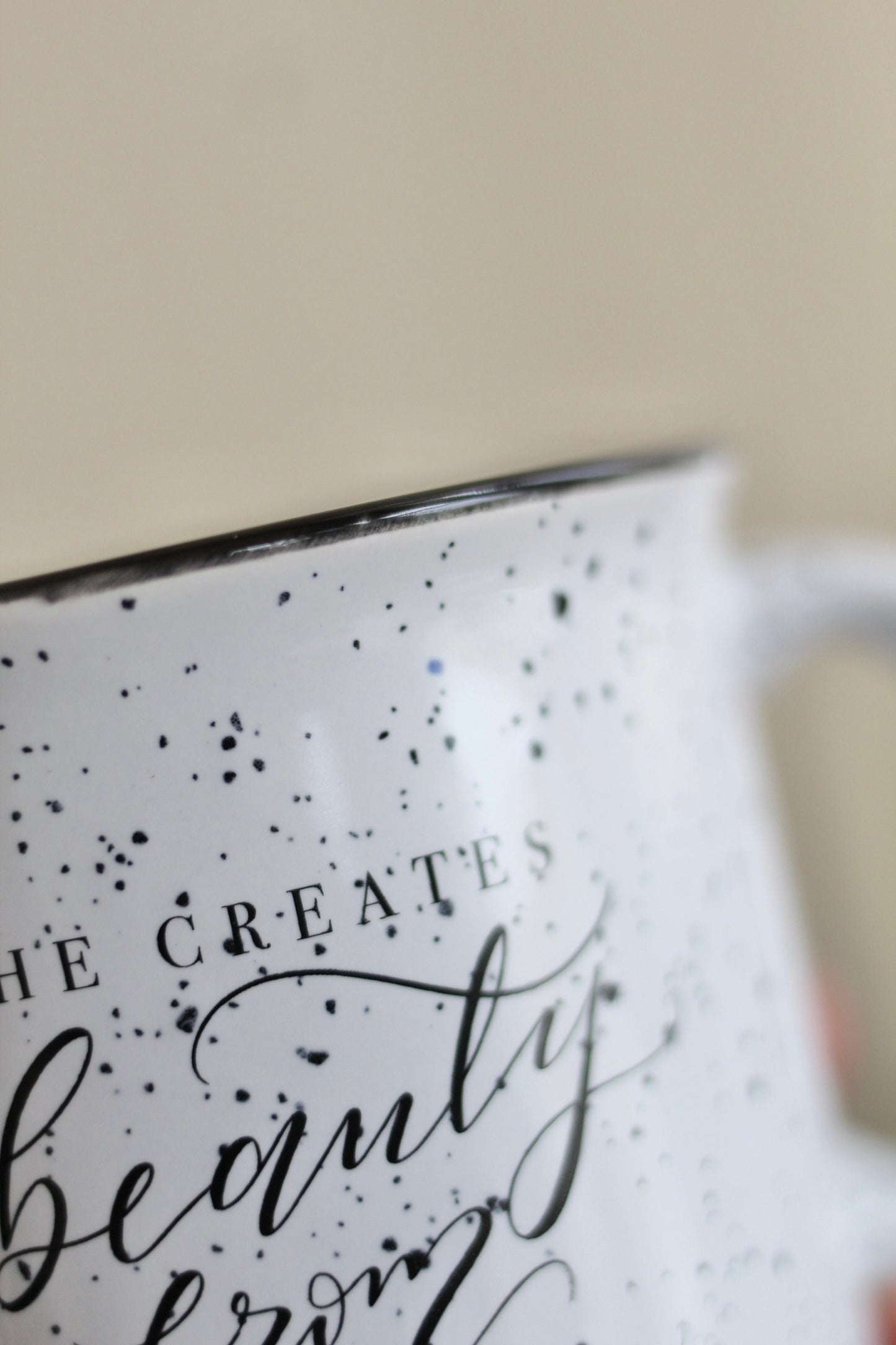 Clearance!  15 oz. White Camper Mug || "He creates beauty from ashes" || slightly blemished mugs