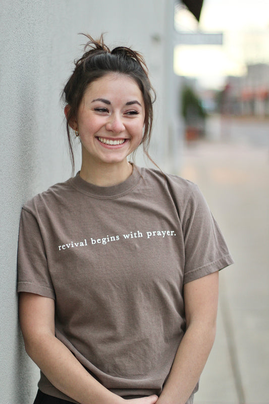 "revival begins with prayer" | washed tee