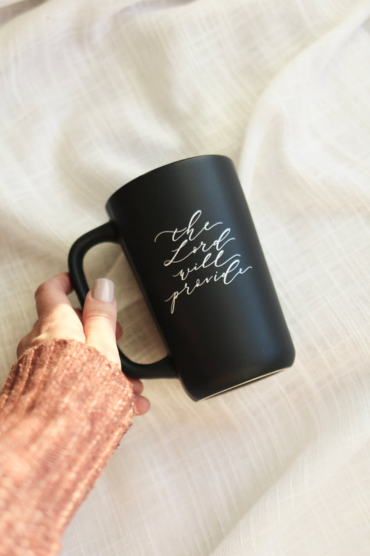 "the Lord will provide" | black matte mug