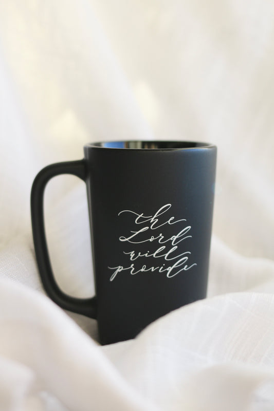 "the Lord will provide" | black matte mug