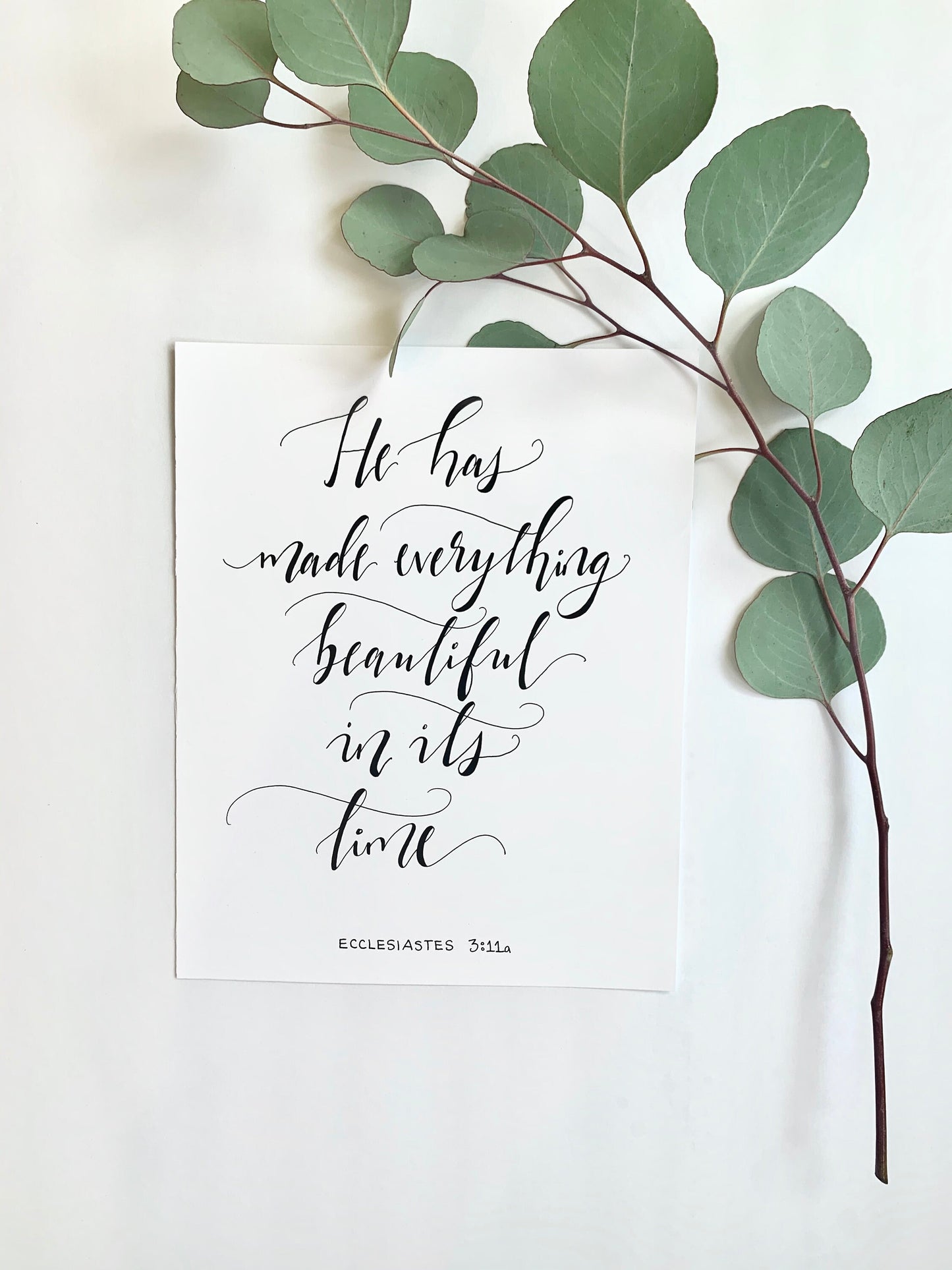 Hand Lettered Scripture Print || "He has made everything beautiful in its time" || Elegant calligraphy home decor