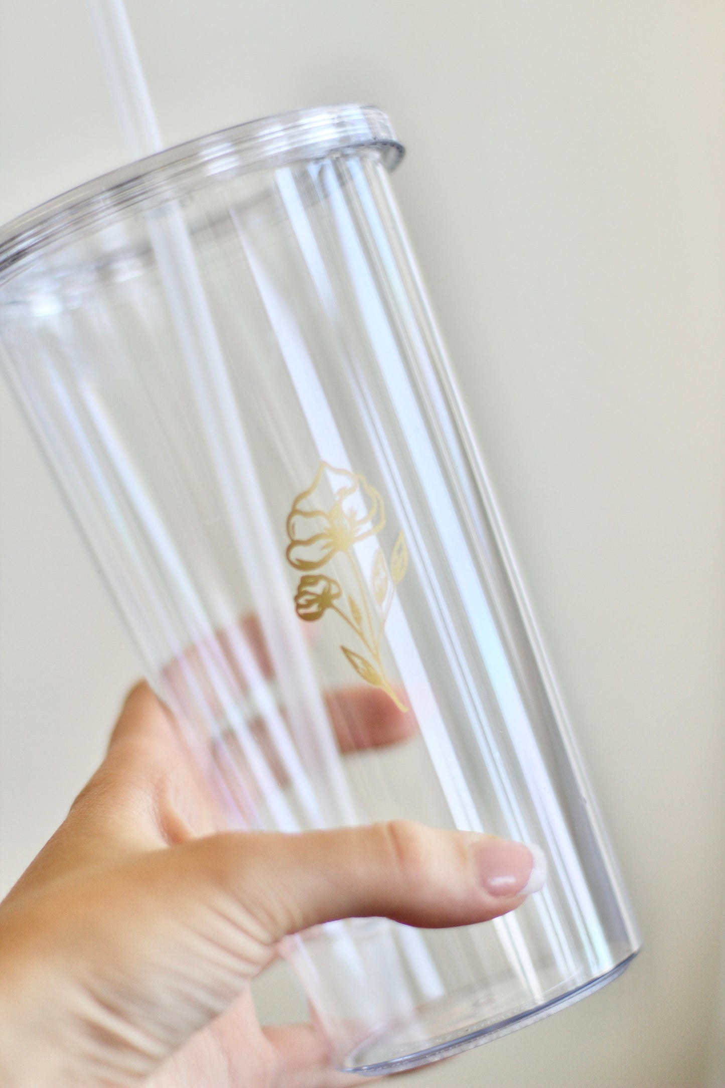 Gold Floral Tumbler with Straw