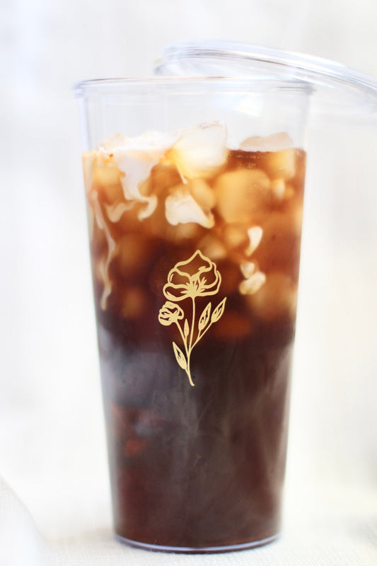 Gold Floral Tumbler with Straw