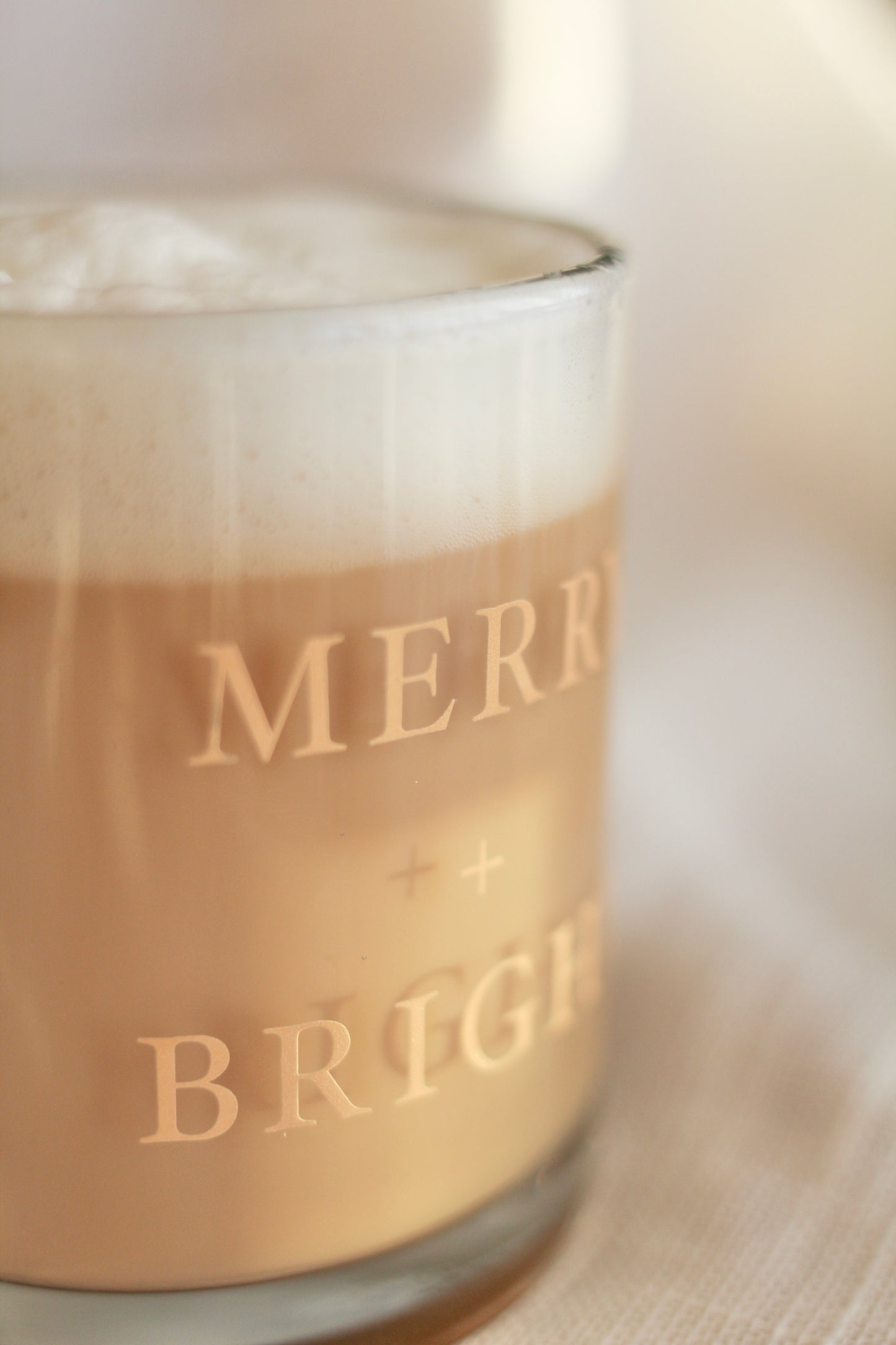 13 oz. Glass Mug | "Merry + Bright" Shimmering Gold Design